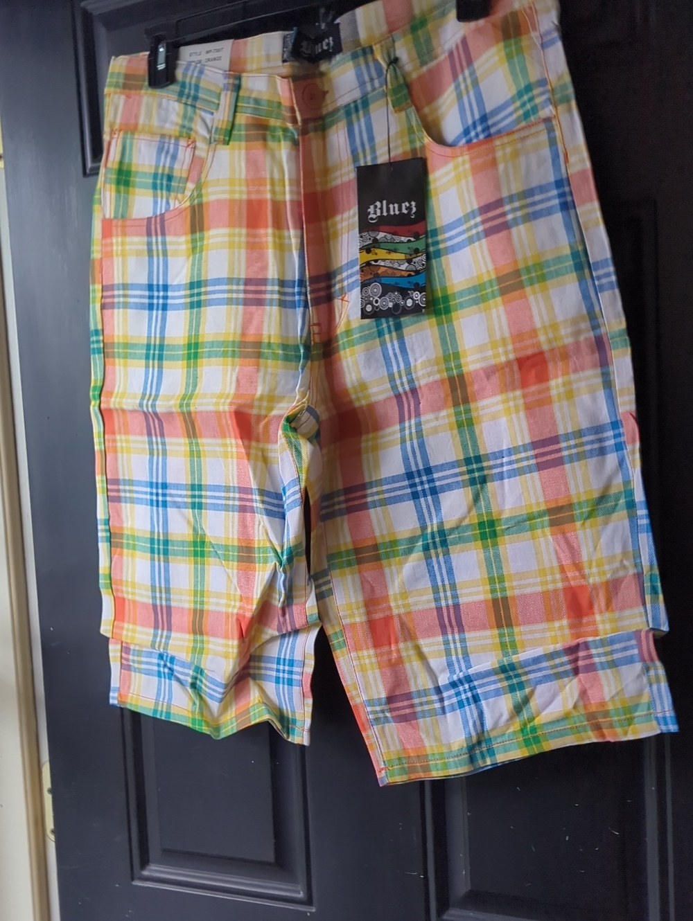Men's Multicolor Plaid Cotton Casual Shorts by Bluez Size XL NWT